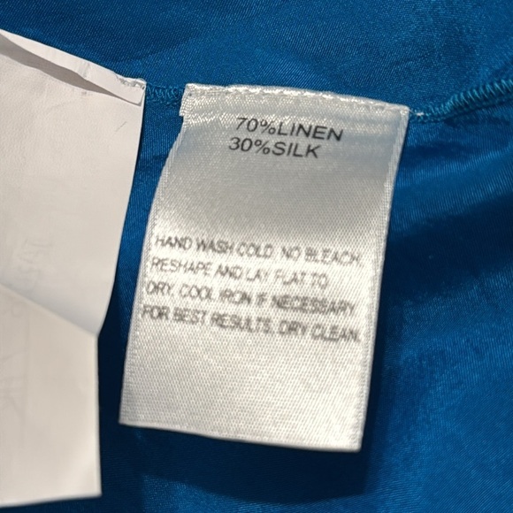 EILEEN FISHER Asymmetrical Blue V-Neck Sweater Silk Linen Blend Sz S Work‎ Party - Picture 8 of 10